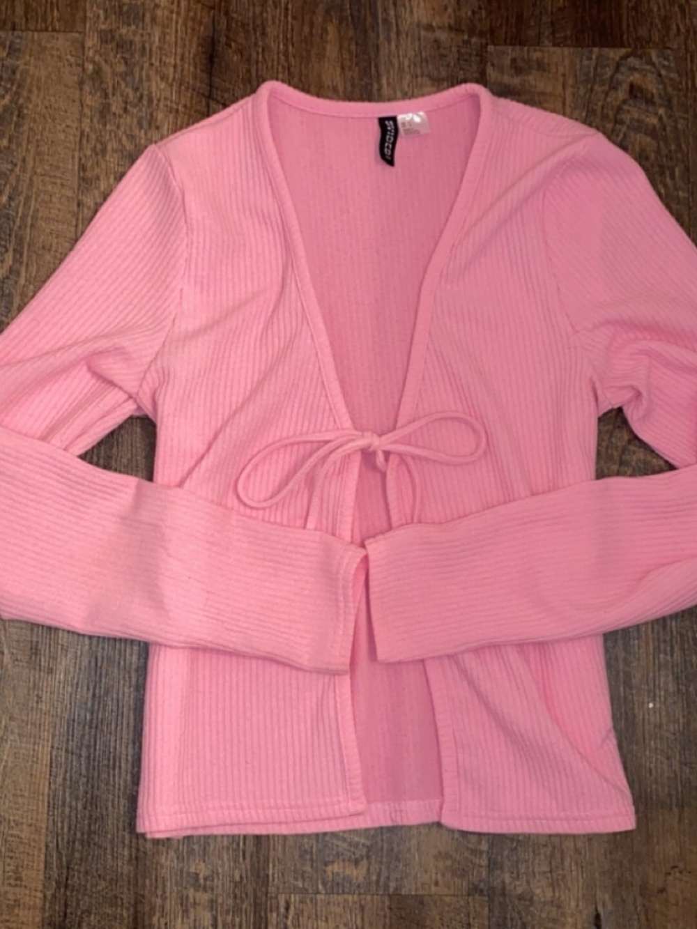 Women’s Pink Ribbed Tie-Up Cardigan